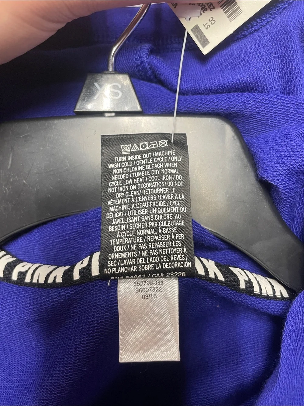 NWT Victoria's Secret PINK Royal Blue Hoodie with Stripes on Sleeves Sz M - Picture 5 of 5
